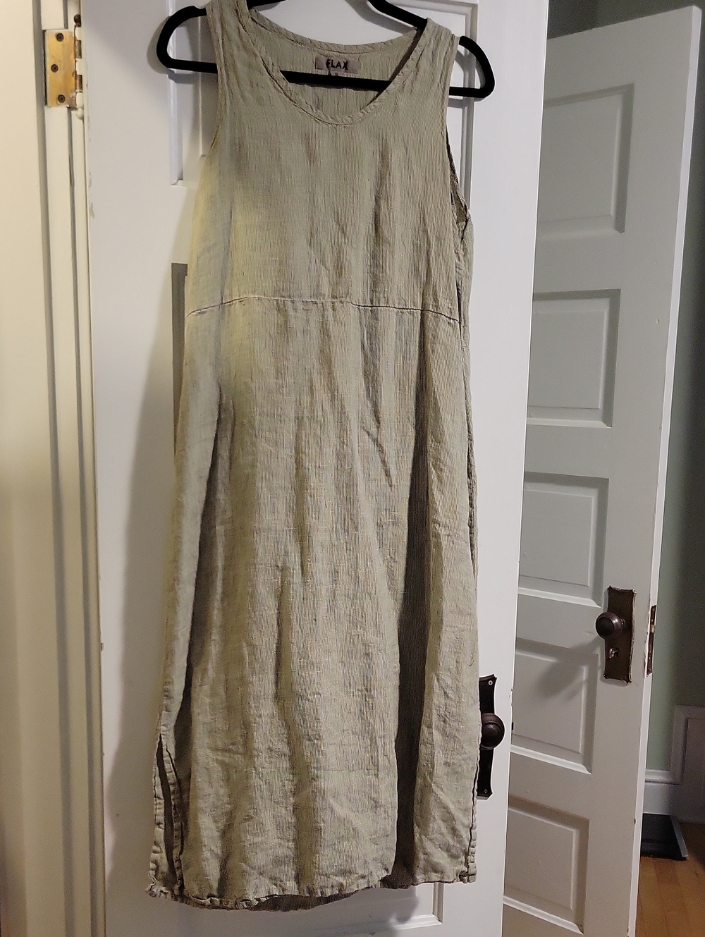 Flax Green Sleeveless Linen Tank Dress - S